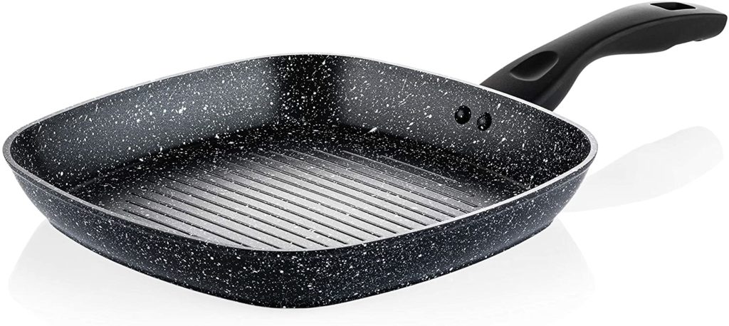 Piastra Grill In Pietra Antiaderente 47x29 Cm - Per Induzione, Gas, Vetroceramica, Con Manici Silicone